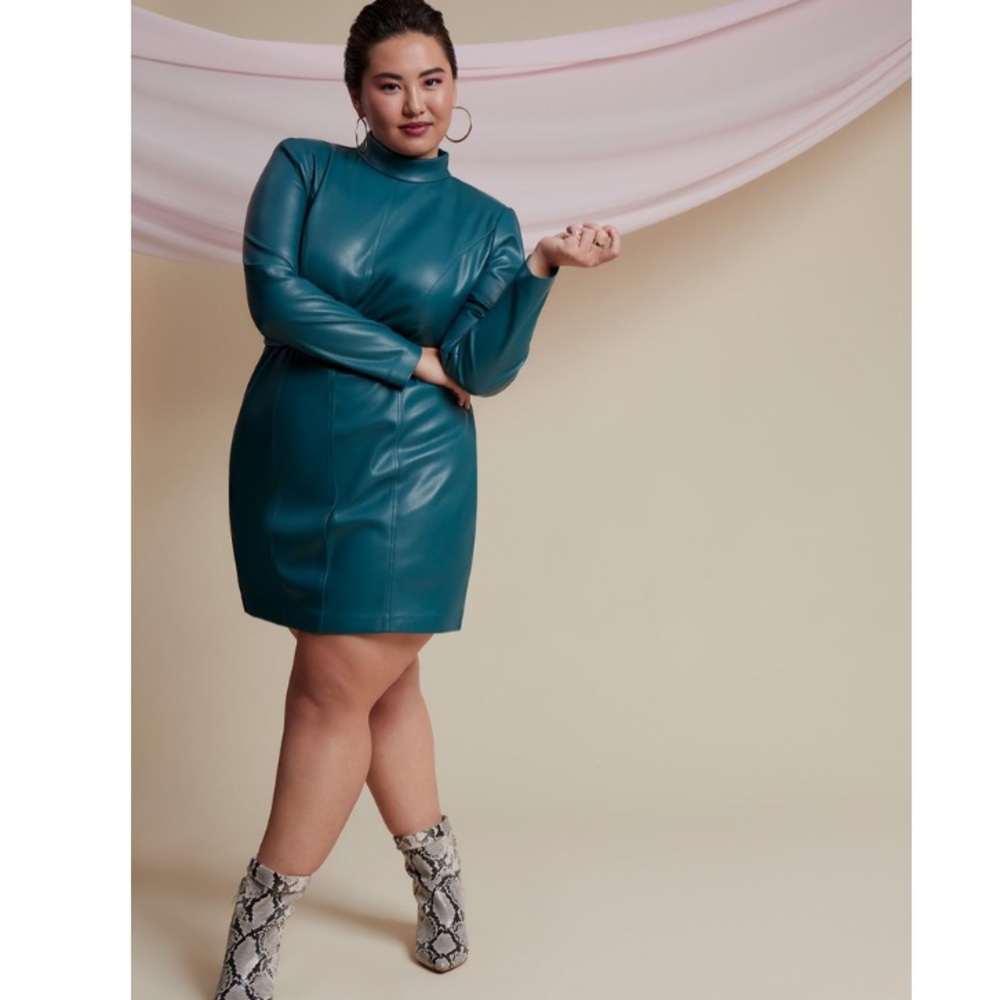 Faux Leather Turtle Neck Mini Dress - Picture 3 of 3